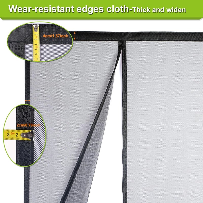 Risareyi Magnetic Screen Door Self Closing, Black Upgraded Polyester Thicken Mesh Mosquito Net Front Door Screen Magnetic Closure, Keep Bugs Out, Frame Hook & Loop, Actual Size 26 x 82 inches - Image 4